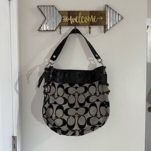 Coach Black and Cream Signature Shoulder Bag